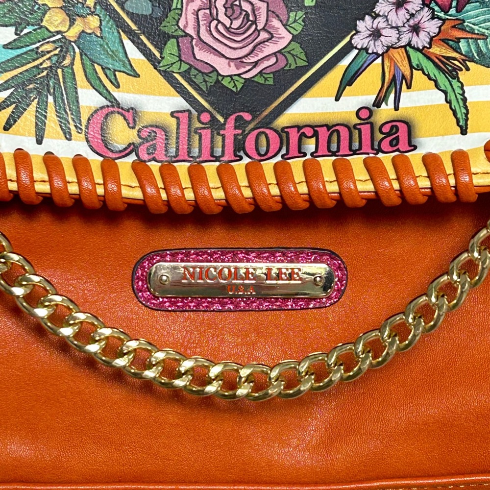 Nicole Lee California Sunset‎ Satchel Crossbody Bag Floral Cactus Print Orange - Picture 4 of 10